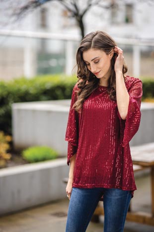 PT-15025 - Sequin 3/4 Sleeve Blouse - Colors: As Shown - Available Sizes:XS-XXL - Catalog Page:50 